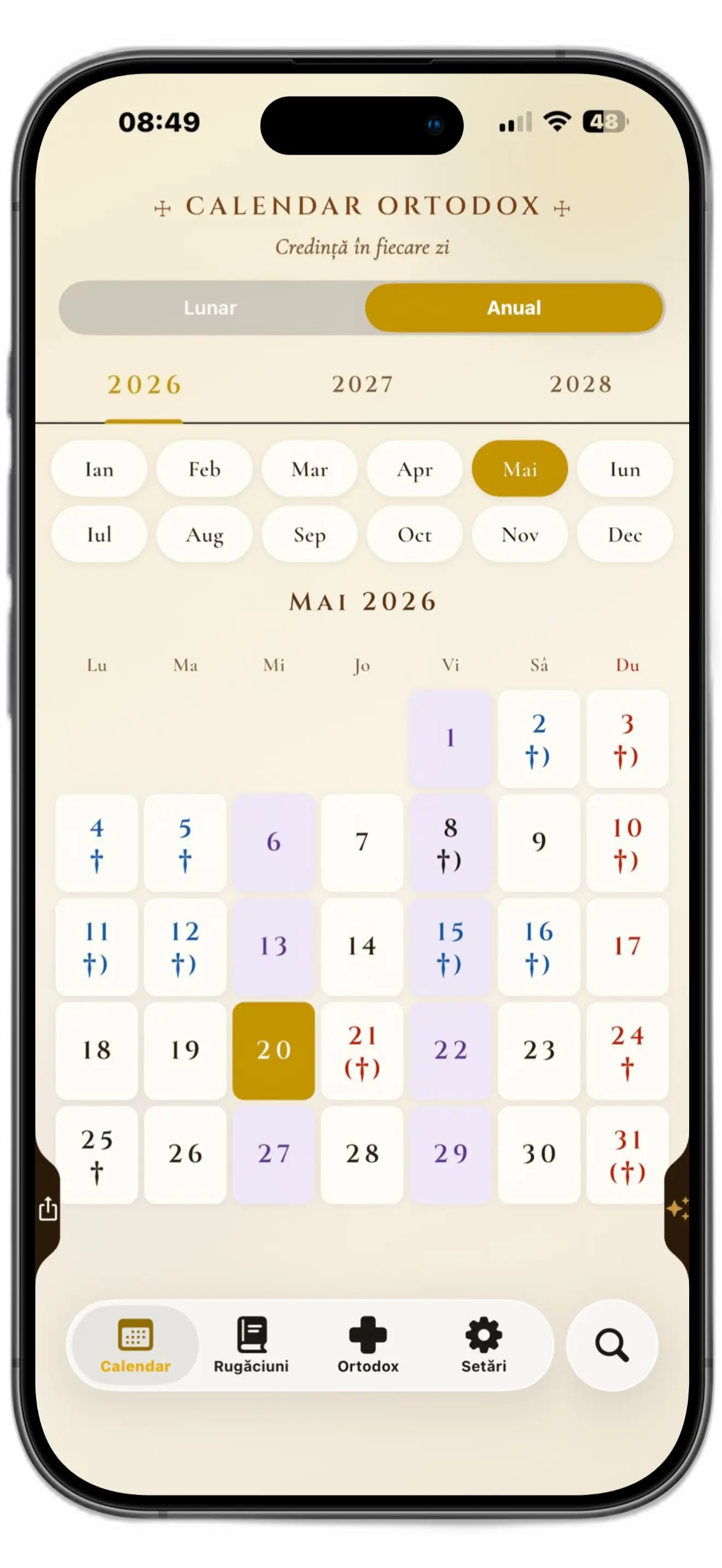 Screenshot aplicație Calendar Ortodox