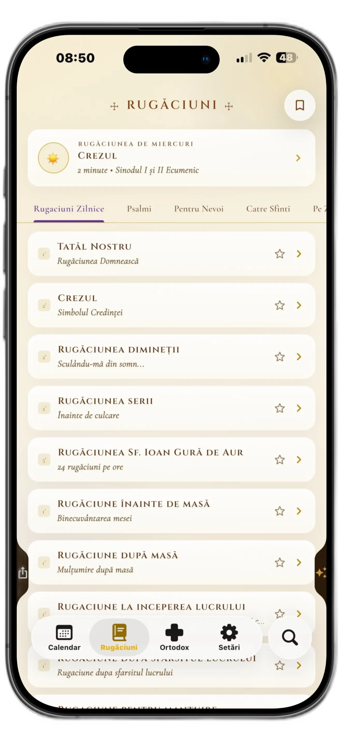 Screenshot aplicație Calendar Ortodox