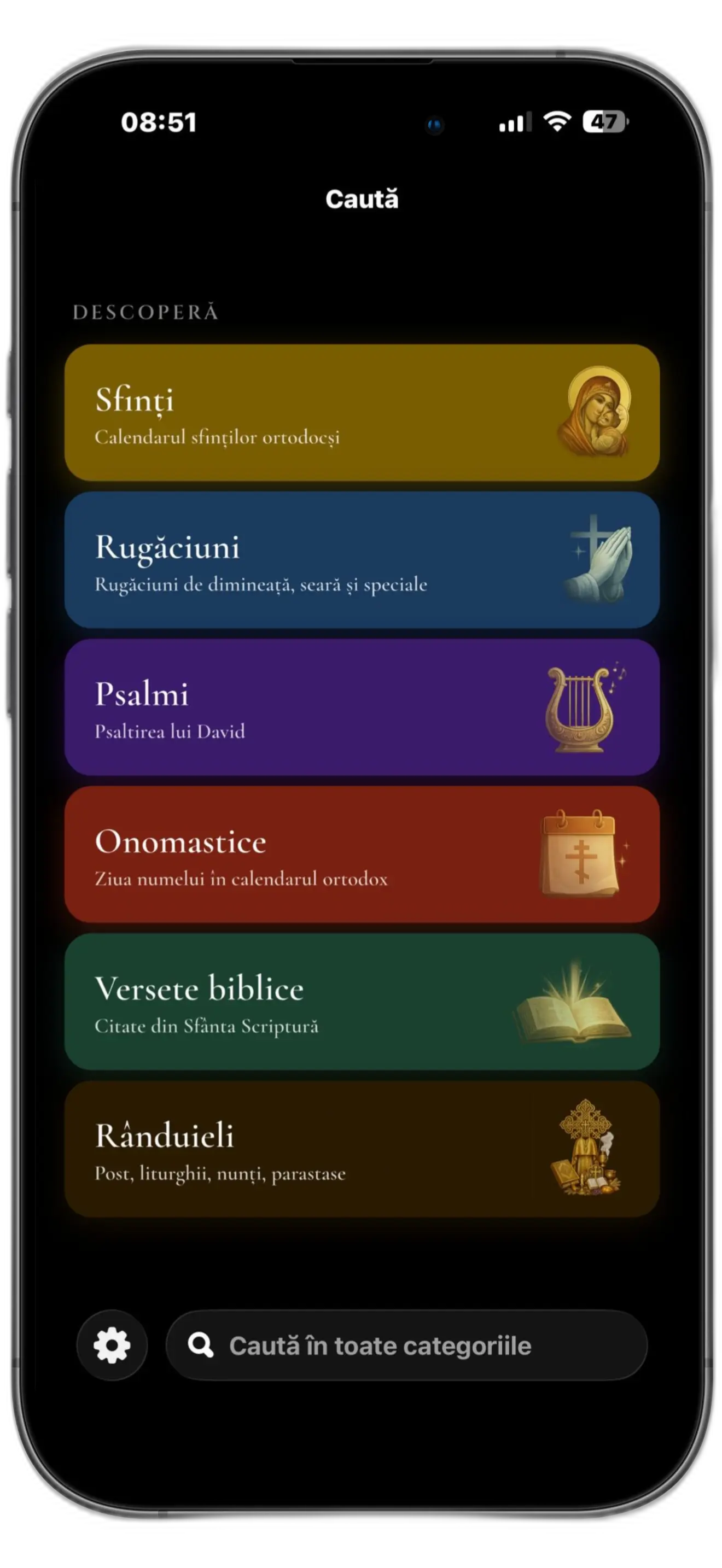 Screenshot aplicație Calendar Ortodox