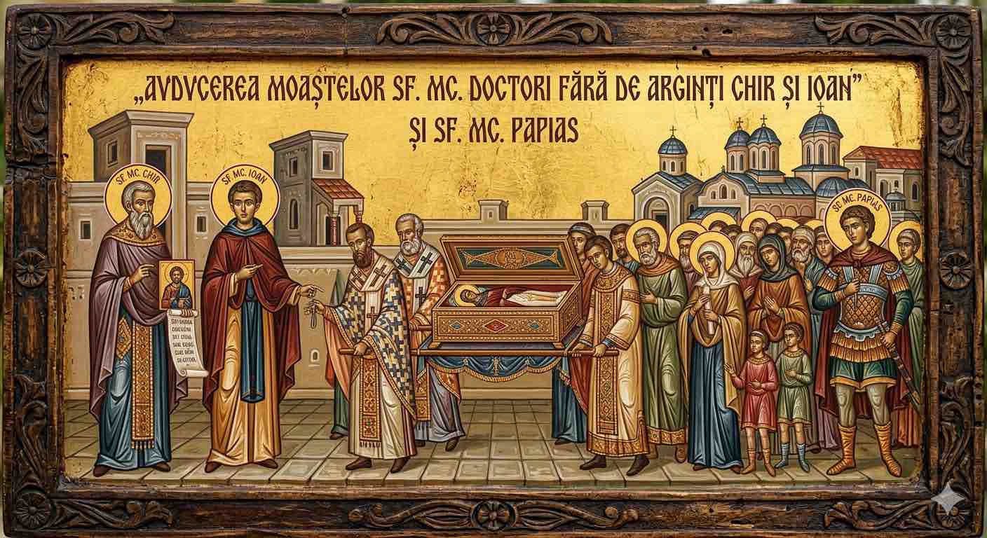 Aducerea moaștelor Sf. Mc. Doctori fără de arginți Chir și Ioan;Sf. Mc. Papias - Vindecătorii fără de Sabie: Triumful Iubirii Nemituite