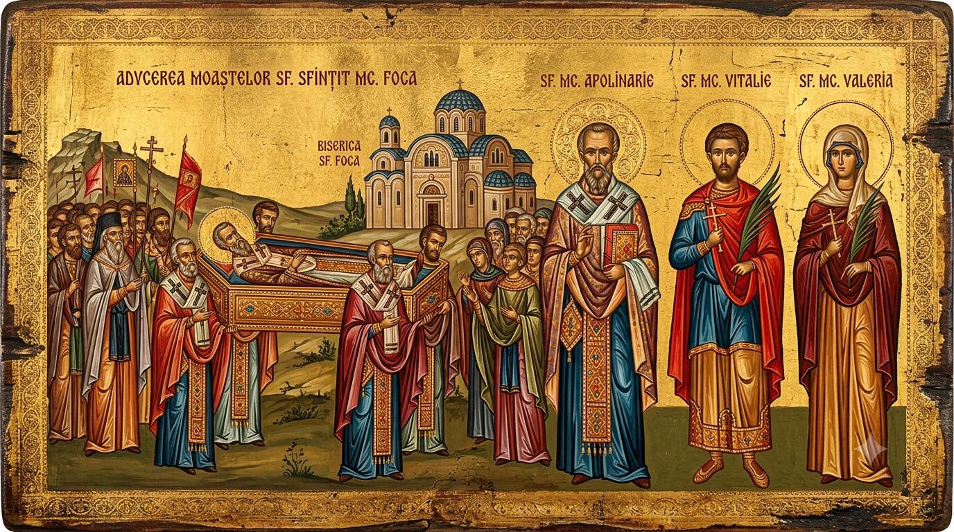 Aducerea Moaștelor Sf. Sfințit Mc. Foca;Sf. Mc. Apolinarie, Vitalie și Valeria - Păzitorii Luminii Divine: Jertfă, Nestrămutare și Întoarcerea Acasă