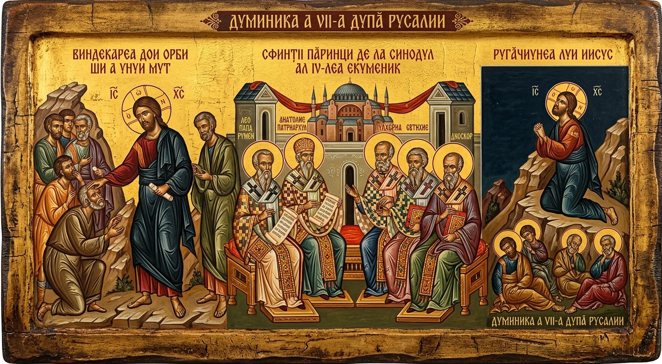 Duminica a VII-a după Rusalii (a Sf. Părinţi de la Sinodul al IV-lea Ecumenic; Vindecarea a doi orbi și a unui mut din Capernaum; Rugăciunea lui Iisus) - Simfonia Orbiriilor Preschimbate în Lumină: Taina Celei de-a VII-a Duminici