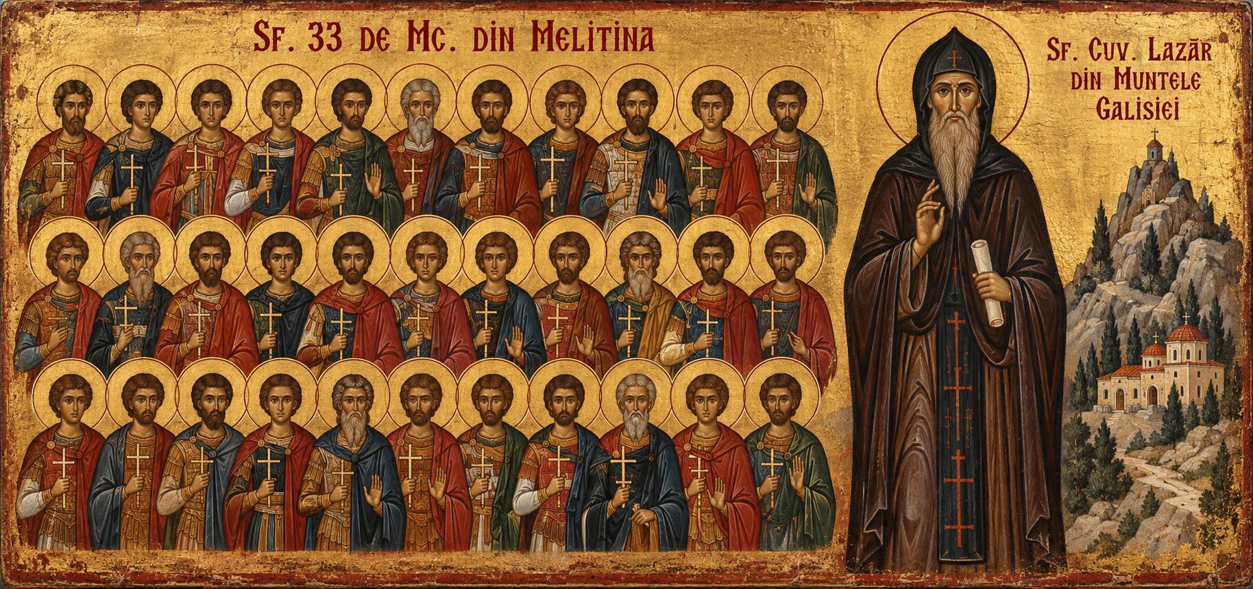 Sf. 33 de Mc. din Melitina;Sf. Cuv. Lazăr din Muntele Galisiei