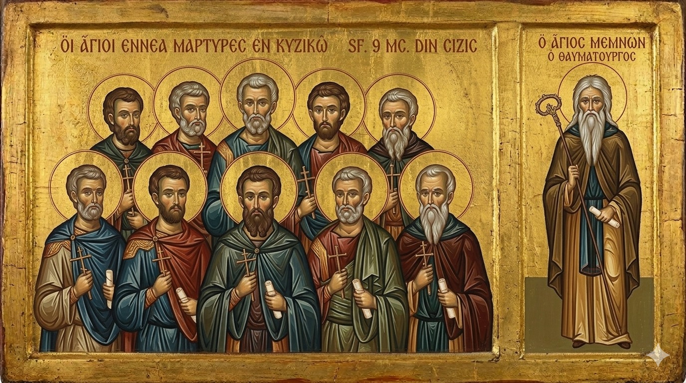 Sf. 9 Mc. din Cizic;Sf. Cuv. Memnon, făcătorul de minuni - Sfinții 9 Mucenici din Cizic și Sfântul Cuvios Memnon: O Polifonie a Jertfei și o Tăcere Făcătoare de Minuni