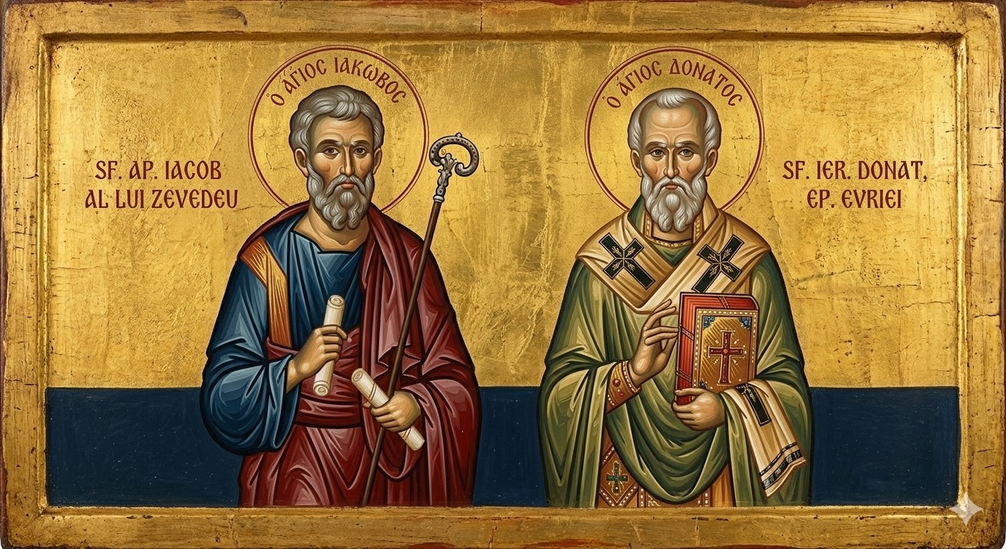Sf. Ap. Iacob al lui Zevedeu, fratele Sf. Ap. și Ev. Ioan; Sf. Ier. Donat, ep. Evriei - Sfântul Apostol Iacob al lui Zevedeu și Sfântul Ierarh Donat: O Flacără Apostolică și o Tăcere Tămăduitoare