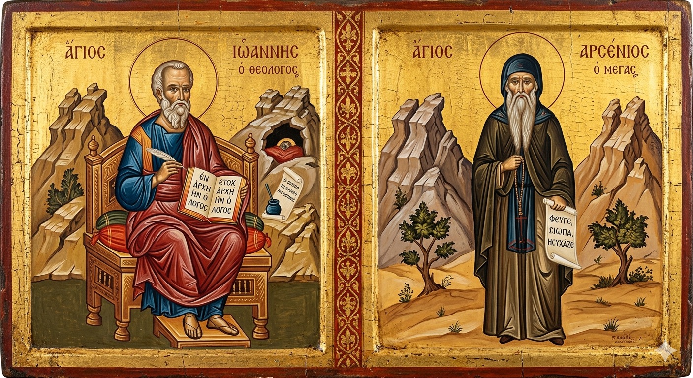 †) Sf. Ap. și Ev. Ioan Teologul; Sf. Cuv. Arsenie cel Mare - Tunetul Iubirii și Rugăciunea Tăcerii: Apostolul Ioan și Cuviosul Arsenie
