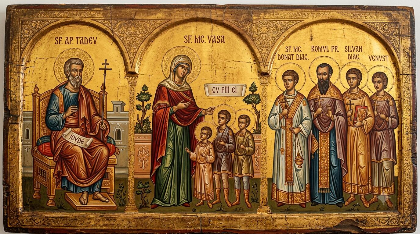 Sf. Ap. Tadeu;Sf. Mc. Vasa, cu fiii ei;† Sf. Mc. Donat diac., Romul pr., Silvan diac. și Venust - Mărturisirea dincolo de Margini și Jertfa Familiei: Sfântul Apostol Tadeu, Sfânta Vasa și Sfinții Mucenici din Apulia