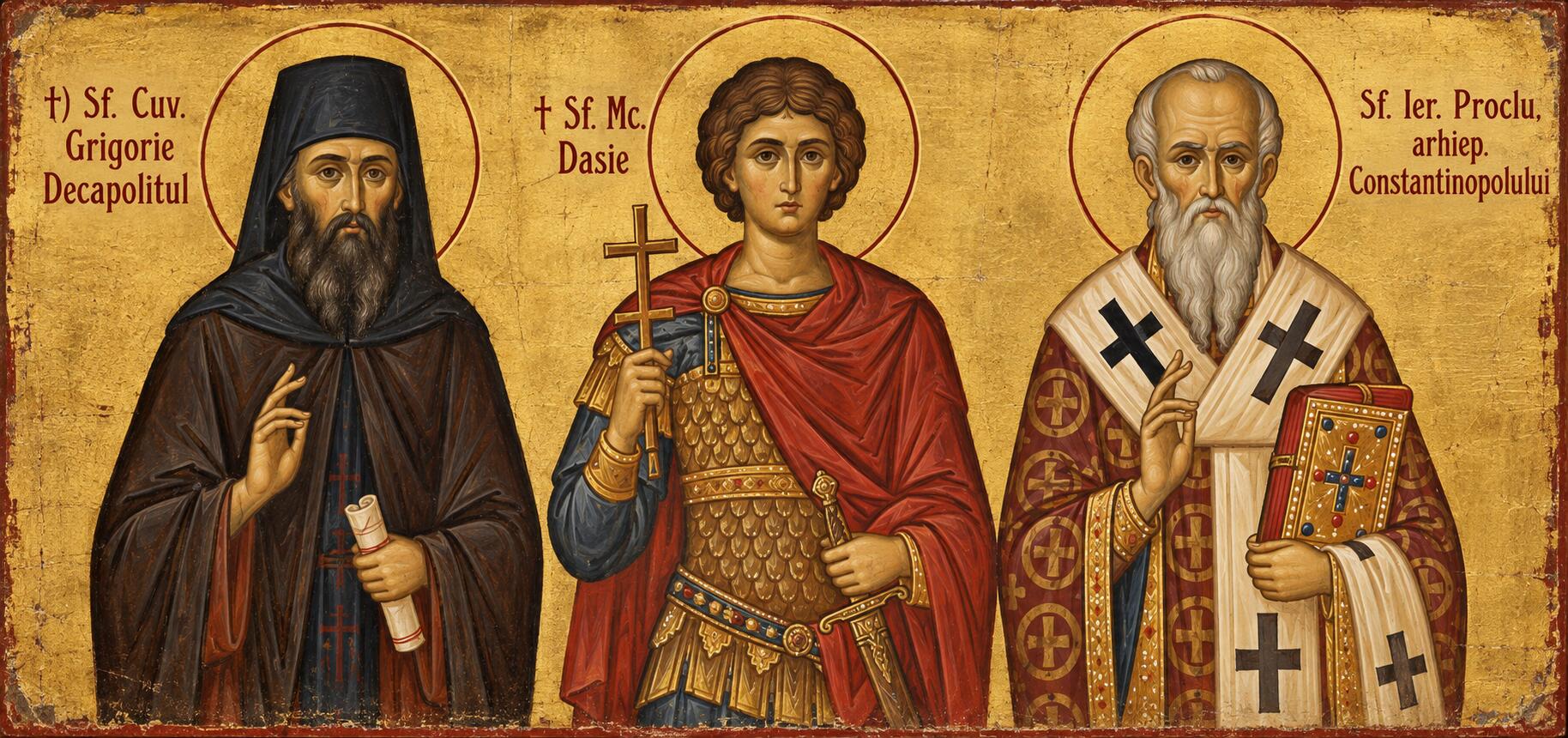 †) Sf. Cuv. Grigorie Decapolitul;† Sf. Mc. Dasie;Sf. Ier. Proclu, arhiep. Constantinopolului