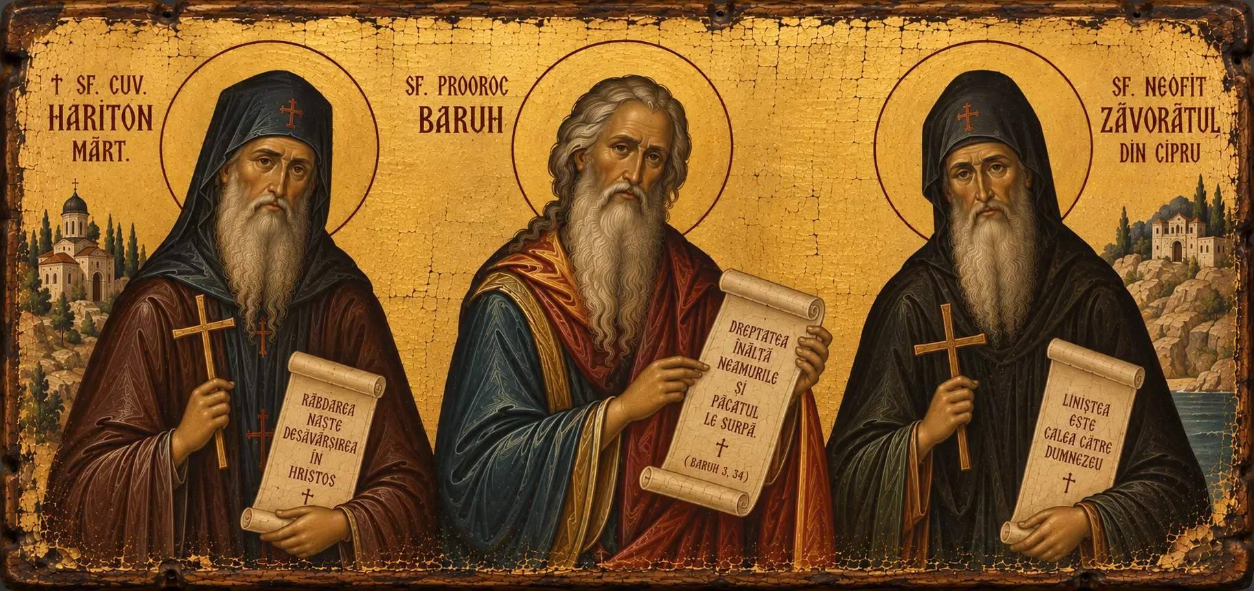 † Sf. Cuv. Hariton Mărt.;Sf. Prooroc Baruh;Sf. Neofit Zăvorâtul din Cipru