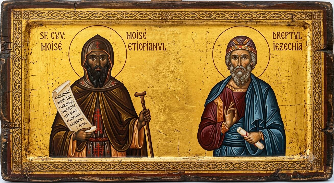 Sf. Cuv. Moise Etiopianul;Dreptul Iezechia - Tâlharul Transfigurat și Regele Rugăciunii: Sfântul Cuvios Moise Etiopianul și Dreptul Iezechia