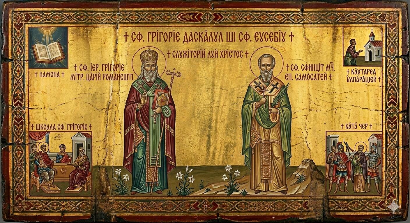 †) Sf. Ier. Grigorie Dascălul, mitr. Țării Românești;Sf. Sfințit Mc. Eusebiu, ep. Samosatei - Cuvântul și Piatra: Arhitecții Spiritului între București și Samosata