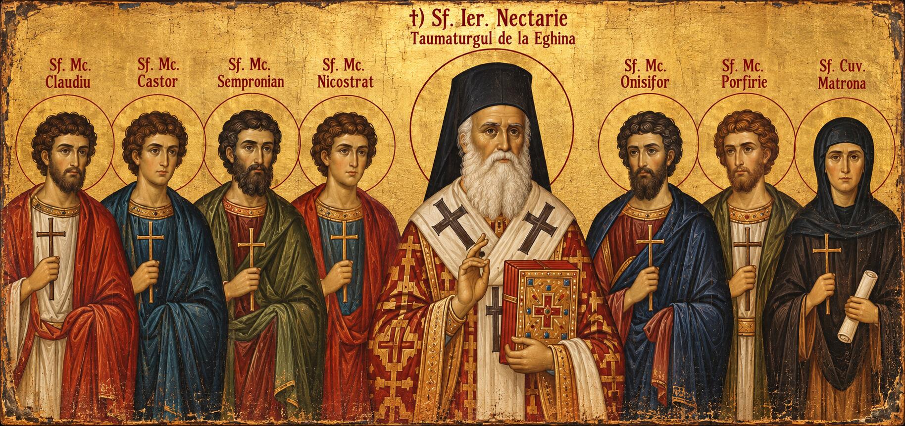 †) Sf. Ier. Nectarie Taumaturgul de la Eghina;Sf. Mc. Claudiu, Castor, Sempronian și Nicostrat;Sf. Mc. Onisifor și Porfirie;Sf. Cuv. Matrona