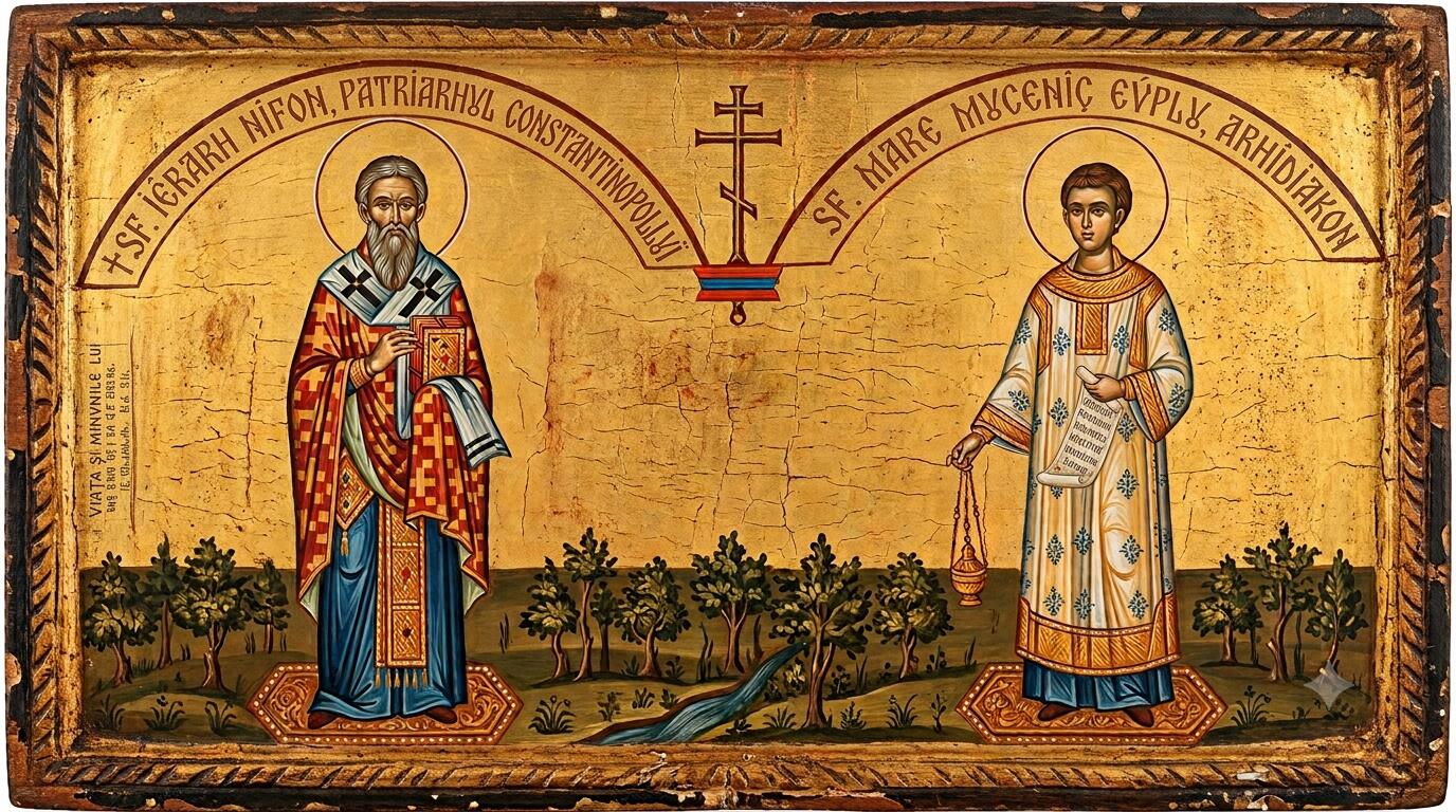 †) Sf. Ier. Nifon, patr. Constantinopolului;Sf. M. Mc. Evplu, arhid. - Smerenia Tronului și Amvonul din Arenă: Lumina Sfântului Nifon și Jertfa lui Evplu