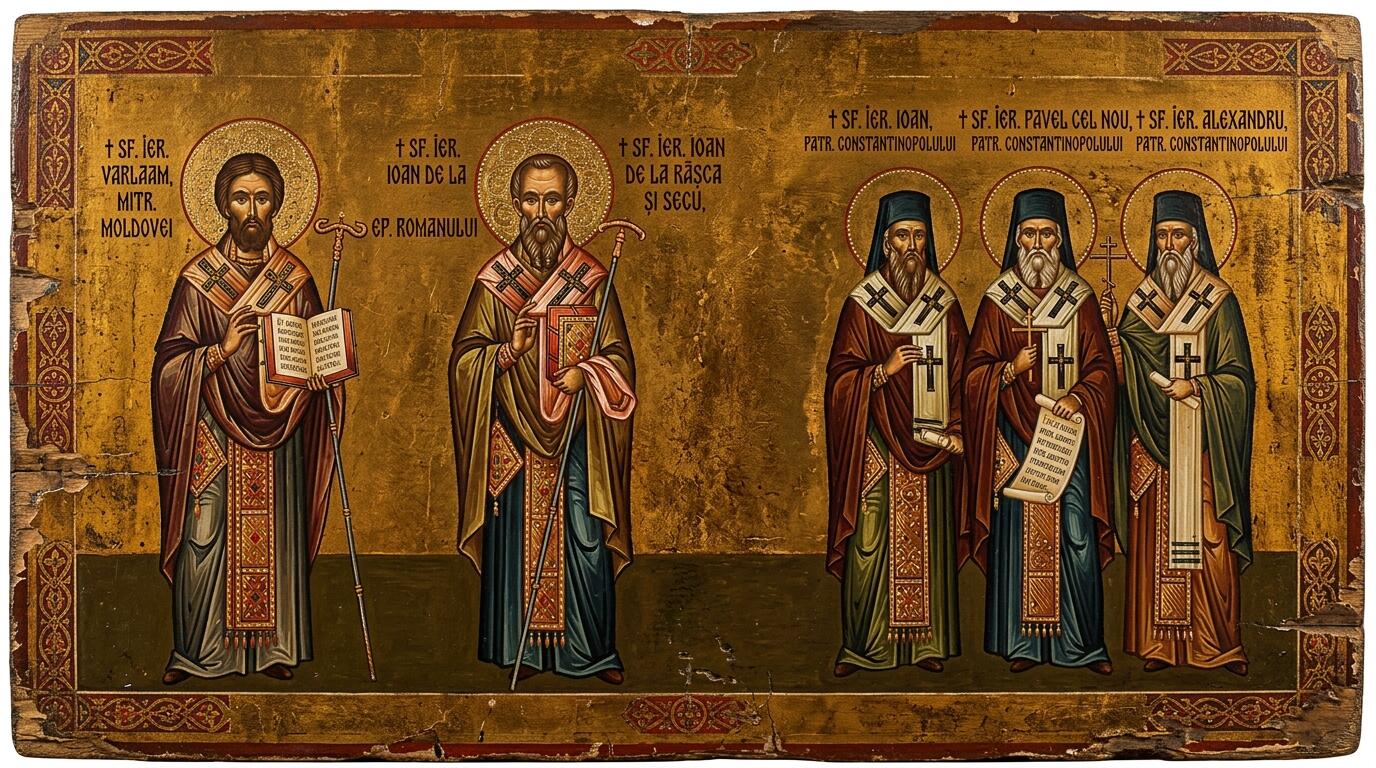 †) Sf. Ier. Varlaam, mitr. Moldovei și Ioan de la Râșca și Secu, ep. Romanului;Sf. Ier. Ioan, Pavel cel Nou și Alexandru, patr. Constantinopolului - Lumina Cărturarilor și Apărătorii Ortodoxiei: Sfinții Varlaam și Ioan de la Râșca, alături de Ierarhii Constantinopolului