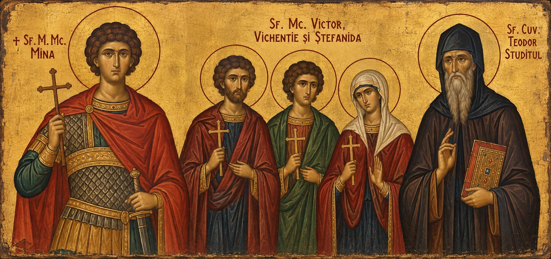 † Sf. M. Mc. Mina;Sf. Mc. Victor, Vichentie și Ștefanida;Sf. Cuv. Teodor Studitul - 📜 Candela Credinței din Pustie, Mărturisitorii Biruitori și Stâlpătorul Rânduielilor Monahale: Pomenirea Sfântului Mare Mucenic Mina, a Sfinților Mucenici Victor, Vichentie și Ștefanida, și a Sfântului Cuvios Teodor Studitul