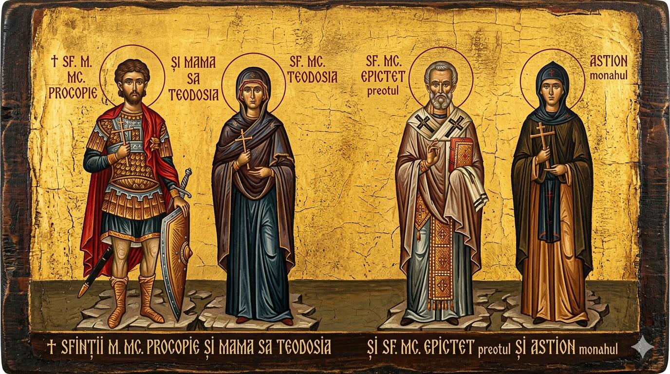 Sf. M. Mc. Procopie și mama sa, Teodosia;†) Sf. Mc. Epictet preotul și Astion monahul