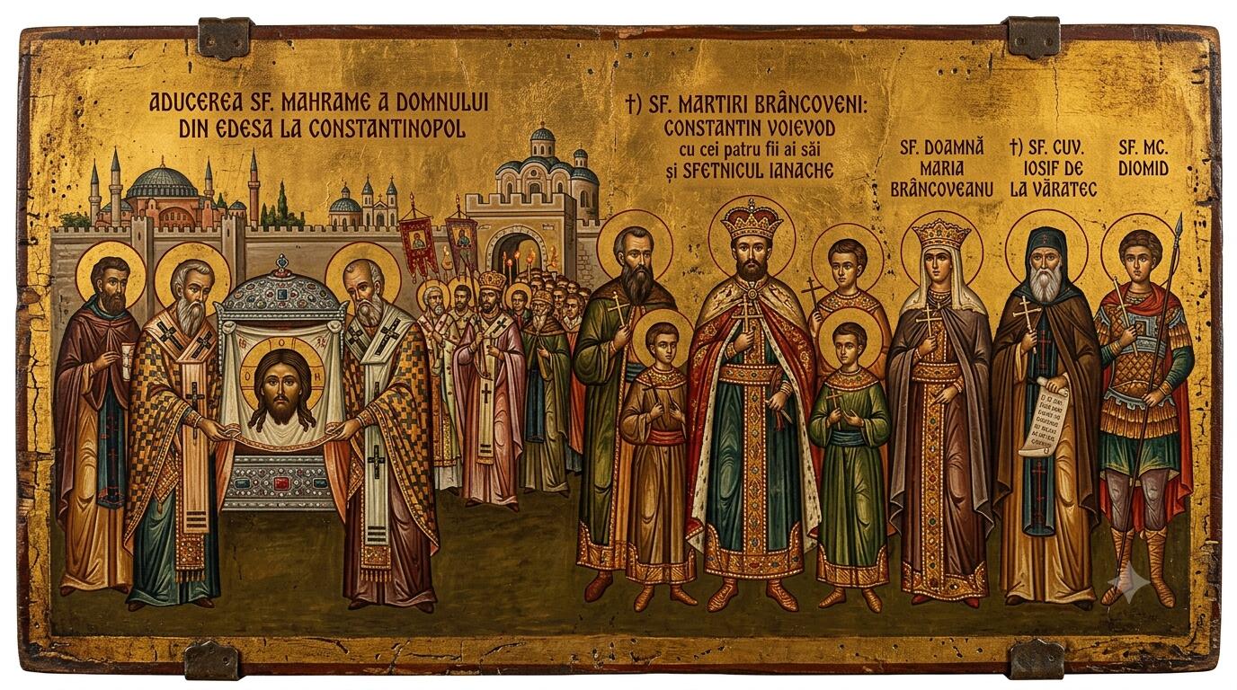 †) Sf. Martiri Brâncoveni: Constantin Voievod cu cei patru fii ai săi, Constantin, Ştefan, Radu şi Matei, şi sfetnicul Ianache - Jertfa Neamului, Mahrama Domnului și Sfinții Conștiinței Românești