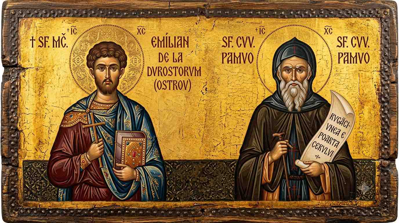 †) Sf. Mc. Emilian de la Durostorum (Ostrov);Sf. Cuv. Pamvo - Sângele de pe Malul Dunării și Tăcerea care Sfințește: Între Focul Jertfei și Taina Pustiei