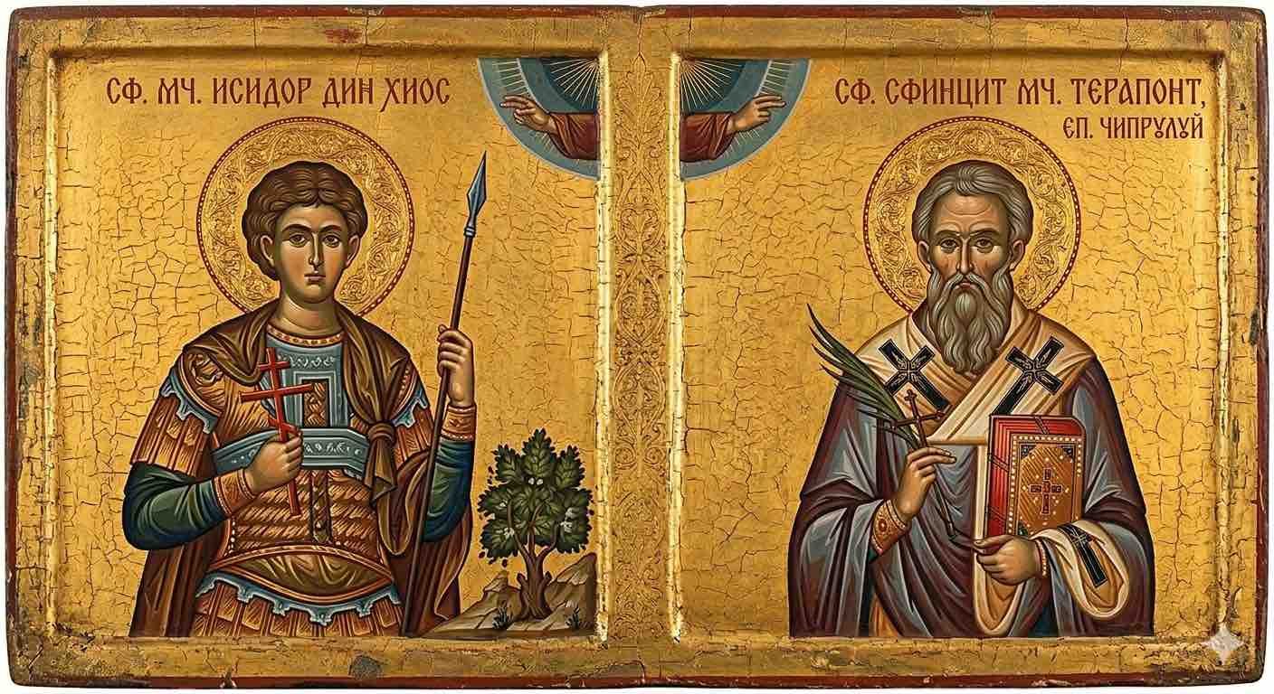Sf. Mc. Isidor din Hios; Sf. Sfințit Mc. Terapont, ep. Ciprului - Ostașul lui Hristos și Ierarhul Vindecător: Isidor și Terapont