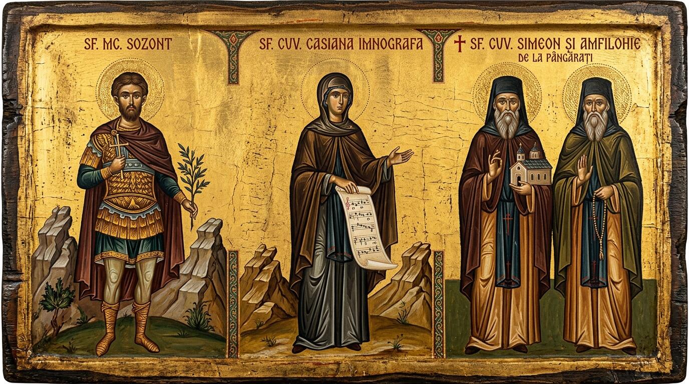 Sf. Mc. Sozont;Sf. Cuv. Casiana Imnografa;†) Sf. Cuv. Simeon și Amfilohie de la Pângărați - Făcliile Împăcării, ale Muzicii și ale Sihăstriei: Sfântul Mucenic Sozont, Sfânta Casiana Imnografa și Sfinții Simeon și Amfilohie de la Pângărați