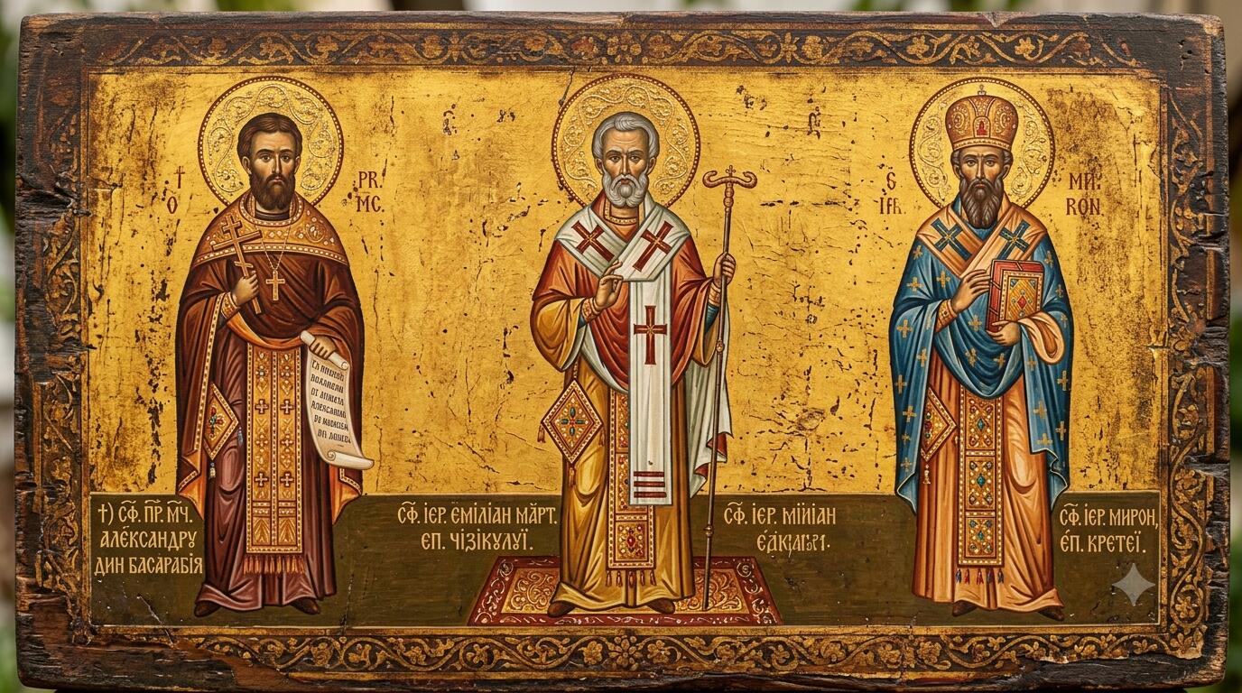 †) Sf. Pr. Mc. Alexandru din Basarabia;Sf. Ier. Emilian Mărt., ep. Cizicului și Miron, ep. Cretei - Stâlpii Mărturisirii și Păstorii Jertfelnici: Făclii din Basarabia până în Insulele Eladei