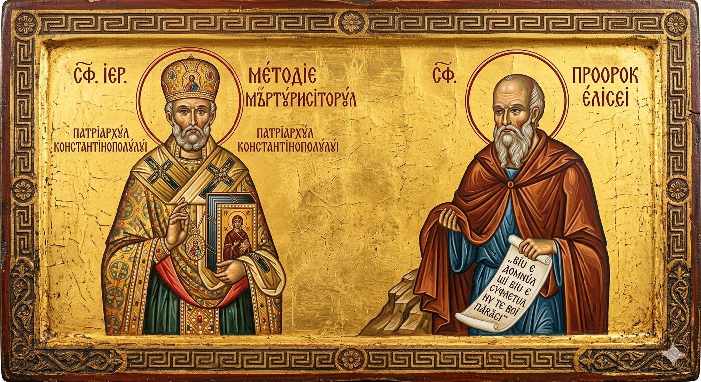 Sf. Prooroc Elisei;Sf. Ier. Metodie Mărturisitorul, patriarhul Constantinopolului - Mantia Duhului și Triumful Icoanei: Întâlnirea peste Veacuri
