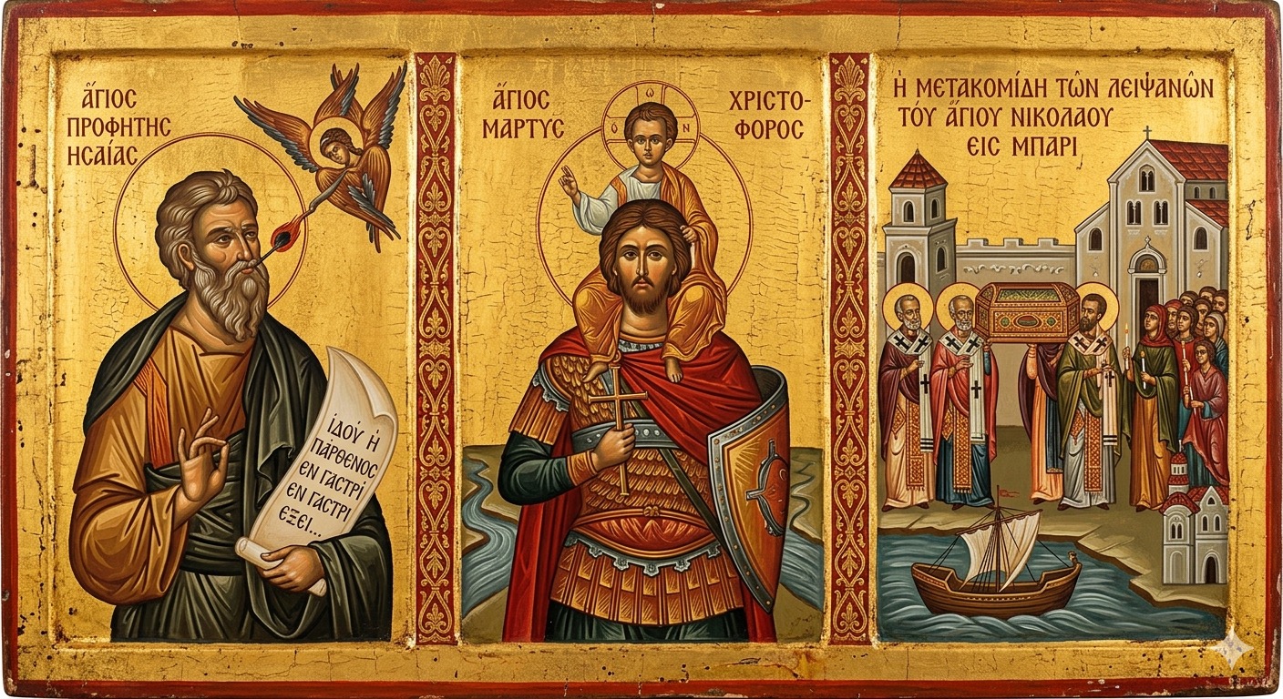 Sf. Prooroc Isaia; Sf. Mc. Hristofor; Aducerea moaștelor Sf. Ier. Nicolae la Bari - Cărbunele Aprins, Umerii Uriașului și Corabia Credinței: Proorocul Isaia, Mucenicul Hristofor și Sfântul Nicolae