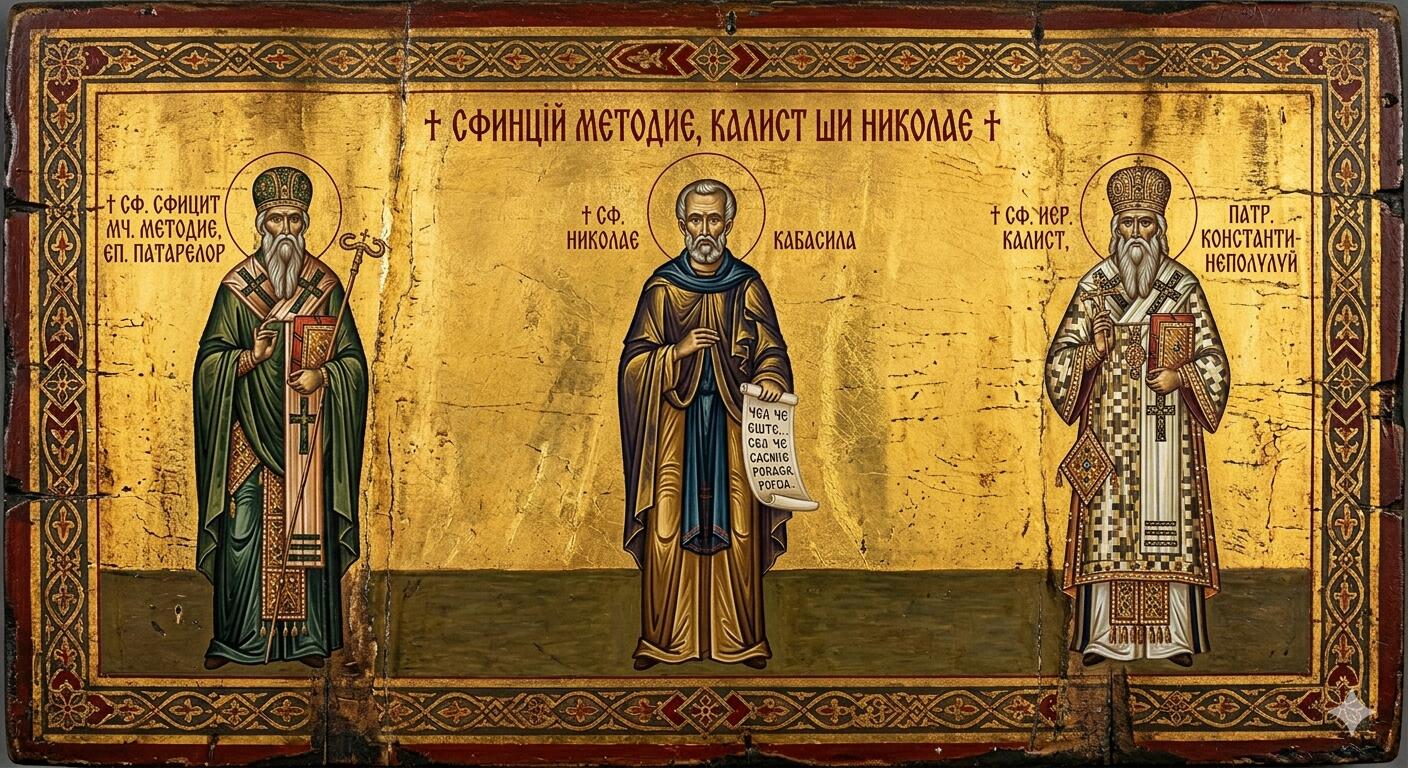 Sf. Sfințit Mc. Metodie, ep. Patarelor;Sf. Ier. Calist, patr. Constantinopolului;Sf. Nicolae Cabasila - Pecetea Duhului: Mucenicul, Rugătorul și Tâlcuitorul Tainelor